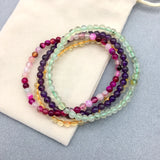 Women Bracelet 4pcs/set Nature 4mm Round Bead Picture Stone Citrines Rose Quartz