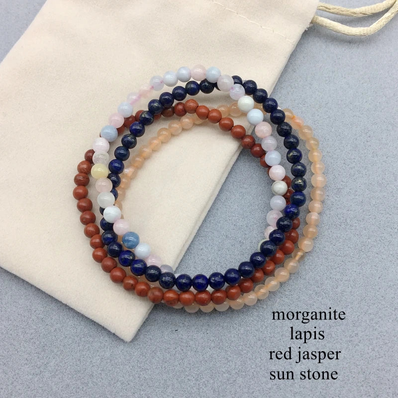 Women Bracelet 4pcs/set Nature 4mm Round Bead Picture Stone Citrines Rose Quartz