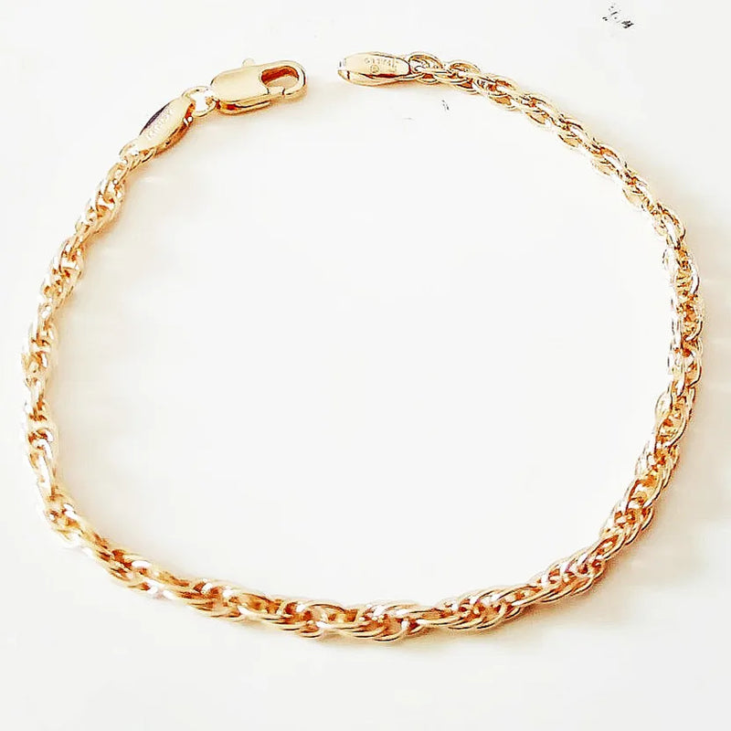585 Rose Gold Rope Bracelet 170MM Slim Girl Bracelet