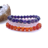 8mm Carnelian Pink Crystal Amethysts Stone Beads Bracelet Set