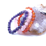 8mm Carnelian Pink Crystal Amethysts Stone Beads Bracelet Set