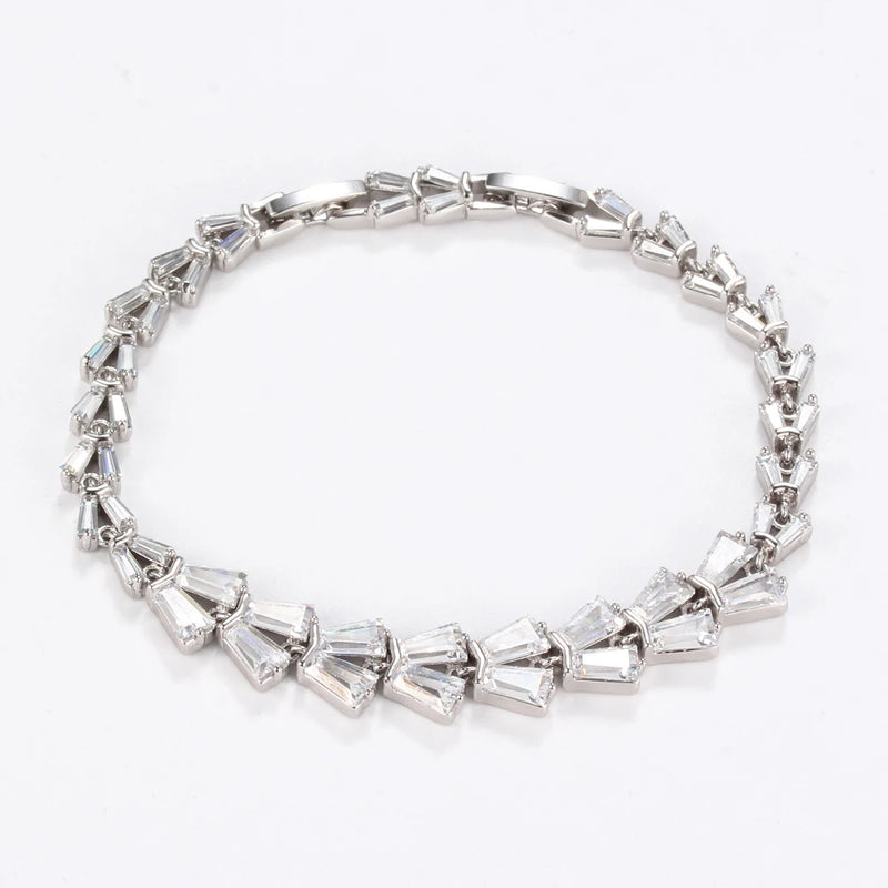 Silver Geometric Shape CZ Bracelet for Couple - Stylish Gift