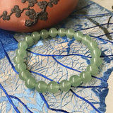Green Jade Women's Bracelet 8mm Round Beads 18-19cm Natural Stone Bangle