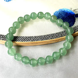 Green Jade Women's Bracelet 8mm Round Beads 18-19cm Natural Stone Bangle