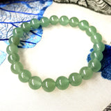 Green Jade Women's Bracelet 8mm Round Beads 18-19cm Natural Stone Bangle