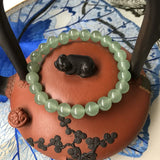 Green Jade Women's Bracelet 8mm Round Beads 18-19cm Natural Stone Bangle