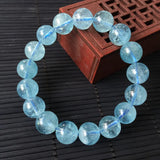 Natural Aquamarines 10mm Round Beads Elastic Bracelet