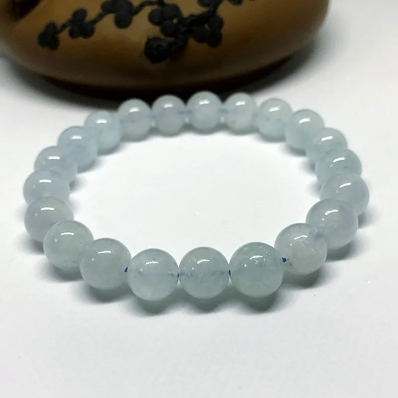 Aquamarine Round Bead Bracelet Nature Stone Bangle for Women Men