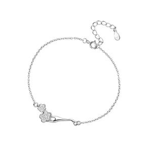 S925 Silver Women's Bracelet Set - Peach Branches Floral Watch Strap