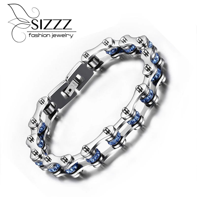 Women Bracelet Stainless Steel Bike Chain Bracelet with Crystal Jewelry