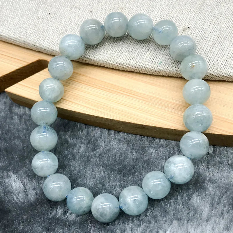 8MM-11MM Aquamarines Round Bead Bracelet 100% Natural Stone
