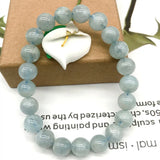 8MM-11MM Aquamarines Round Bead Bracelet 100% Natural Stone