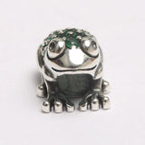 Women Bracelet DIY Jewelry Frog Charm Silver Bead Lady Gift Enamel CZ Green