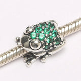 Women Bracelet DIY Jewelry Frog Charm Silver Bead Lady Gift Enamel CZ Green