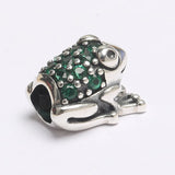 Women Bracelet DIY Jewelry Frog Charm Silver Bead Lady Gift Enamel CZ Green