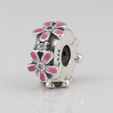 Pink Enemal Daisy Flower Charm for Women Bracelet Bangle