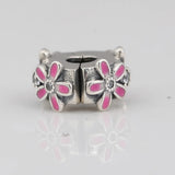 Pink Enemal Daisy Flower Charm for Women Bracelet Bangle