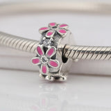 Pink Enemal Daisy Flower Charm for Women Bracelet Bangle