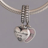 Mother & Daughter Hearts Dangle Charm Bracelet Pendant DIY Jewelry
