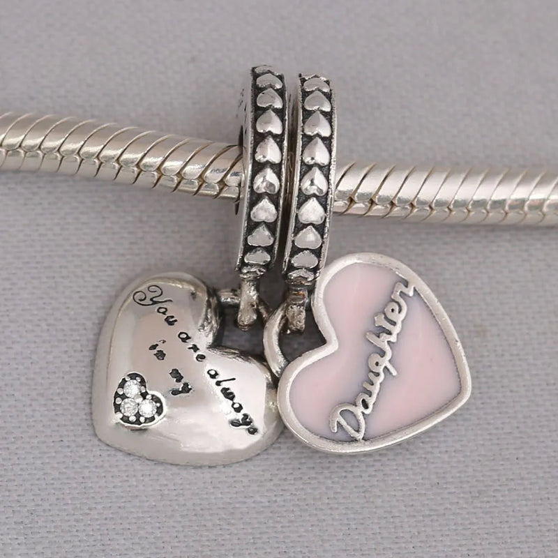 Mother & Daughter Hearts Dangle Charm Bracelet Pendant DIY Jewelry
