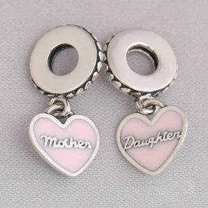 Mother & Daughter Hearts Dangle Charm Bracelet Pendant DIY Jewelry