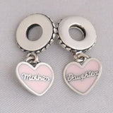 Mother & Daughter Hearts Dangle Charm Bracelet Pendant DIY Jewelry