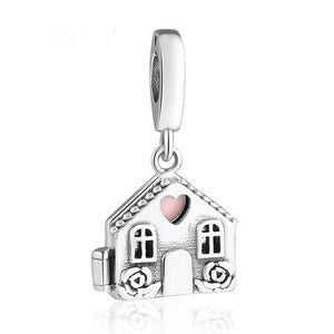 Pale Pink Enamel Pendant Silver Bracelet DIY Jewelry for Women