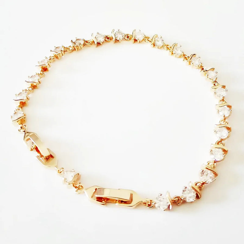 Rose 585 Jewelry Long 5MM Wide Hand Catenary Zircon Link Bracelets