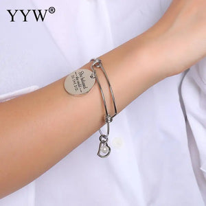 Women Bracelets Stainless Steel Heart Charm Bangle
