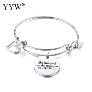 Women Bracelets Stainless Steel Heart Charm Bangle