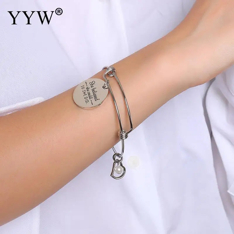 Women Bracelets Stainless Steel Heart Charm Bangle