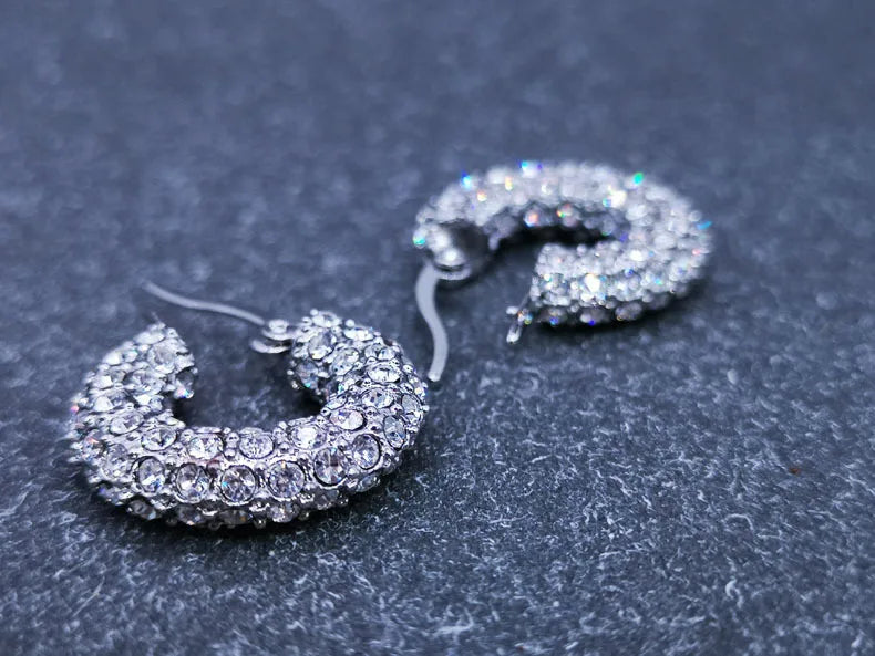 18K Plated Rhinestone Hoop Earrings