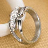 Gothic Leaf Crystal Zircon Stainless Steel Ring For Woman