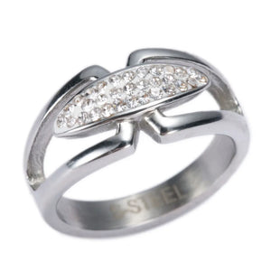 Gothic Leaf Crystal Zircon Stainless Steel Ring For Woman
