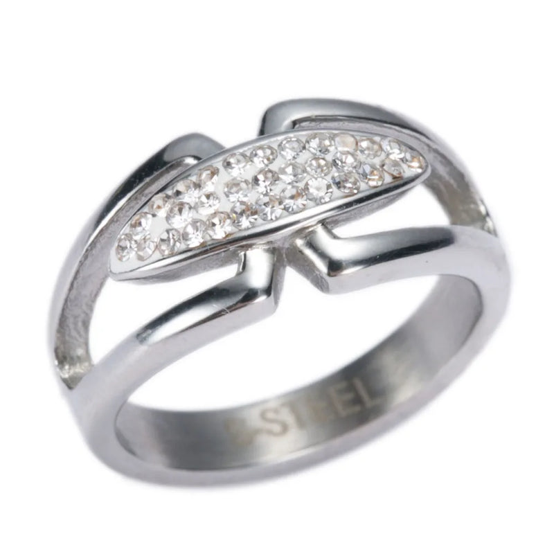 Gothic Leaf Crystal Zircon Stainless Steel Ring For Woman