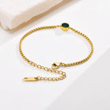 Green CZ Bracelet, 18k Plated Stainless Steel, Box Chain Link
