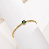 Green CZ Bracelet, 18k Plated Stainless Steel, Box Chain Link