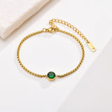 Green CZ Bracelet, 18k Plated Stainless Steel, Box Chain Link