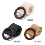 Women Casual Round Wooden Buckle Straw Belt Elastic Waist Chain