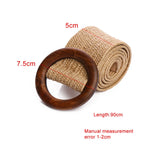 Women Casual Round Wooden Buckle Straw Belt Elastic Waist Chain