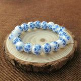 Ceramic Beads & Porcelain Floral Bracelet Bangle Jewelry Gift