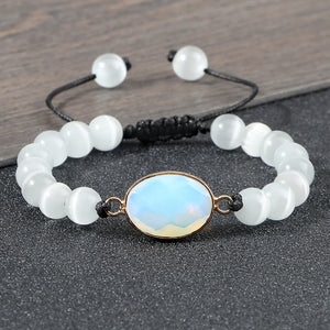 Cat Eye Beads Bracelet Drop Pendant Braided Couple Bangle Jewelry Gift