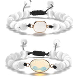 Cat Eye Beads Bracelet Drop Pendant Braided Couple Bangle Jewelry Gift