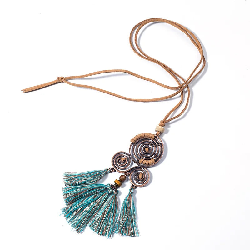 Vintage Bohemian Tassel Pendant Necklace Choker Leather Chain