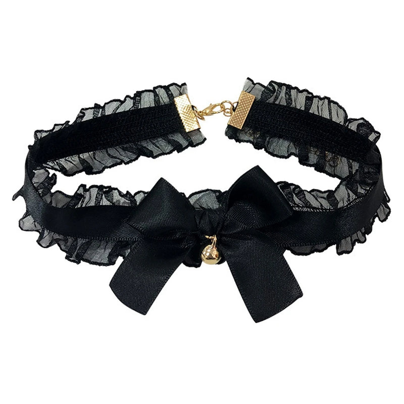 Women Cosplay Bowknot Choker Necklace Costume with Bell Gothic Choker