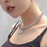 Stainless Steel Bead Chain Ball Necklace Punk Jewelry