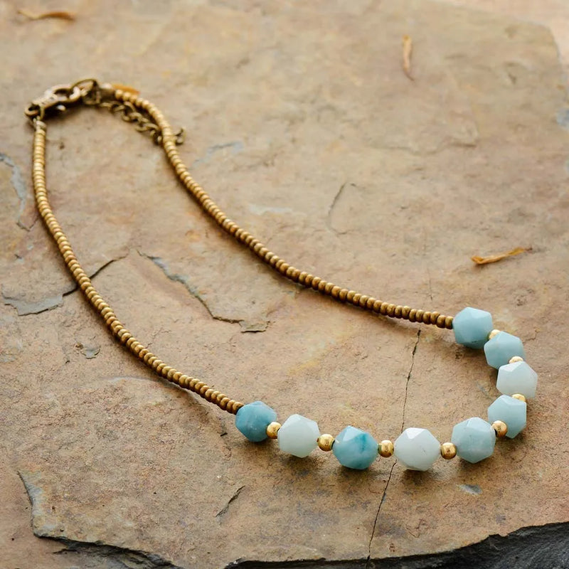 Amazonite Seed Beads Necklace Natural Stone Art Jewelry