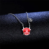 925 Silver Platinum Plating Red Enamel Cow Pendant Necklace S925 Jewelry