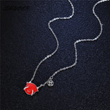 925 Silver Platinum Plating Red Enamel Cow Pendant Necklace S925 Jewelry