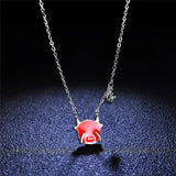 925 Silver Platinum Plating Red Enamel Cow Pendant Necklace S925 Jewelry
